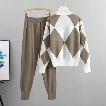 Moterų megztinis tinka rinkiniai Rudenį, žiemą storas, minkštas megzti rinkiniai, puloveriai, +ilgas Ziajać Atsitiktinis 2VNT sportiniai Kostiumai